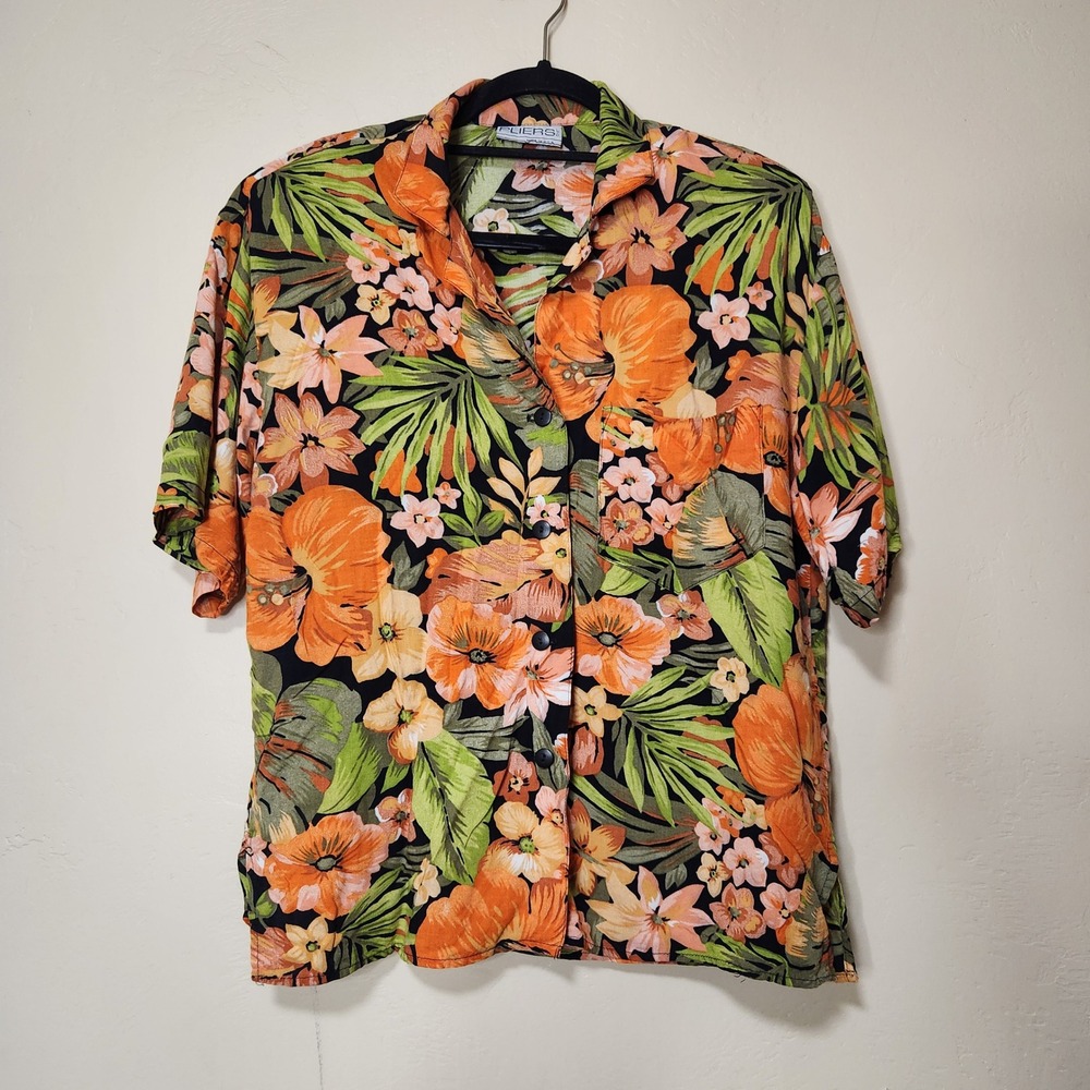 Vintage Pliers Hawaiian Orange Button Up Womens‎ Size S/M